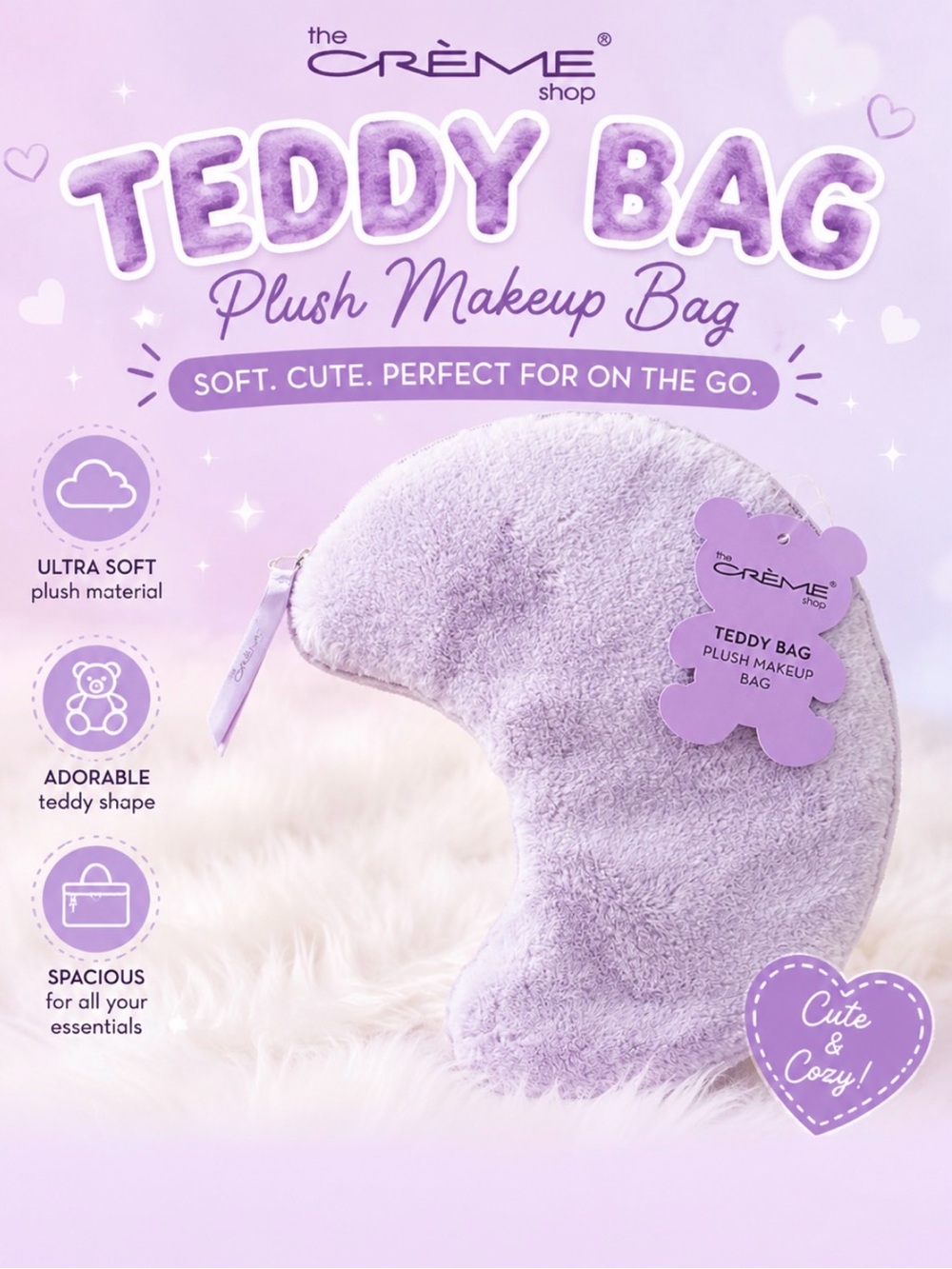 The Crème Shop Teddy Plush Makeup Bag - Lavender